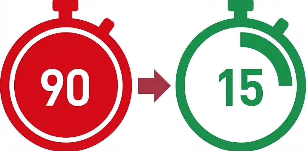 最大90分待ちが15分に短縮された実績グラフ